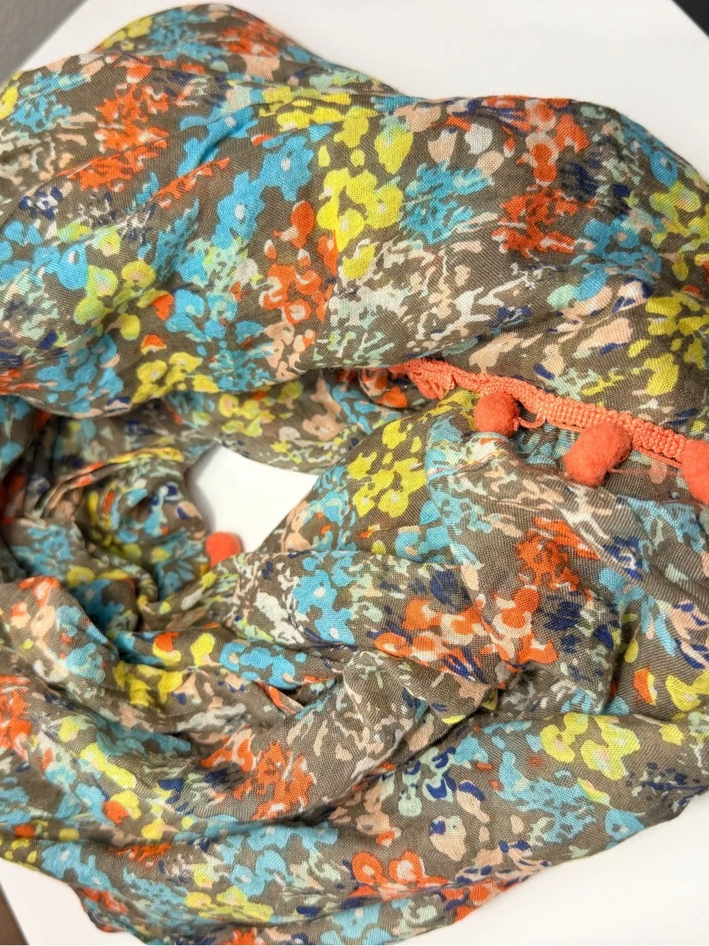 Matilda Jane Friends Forever Floral Gauzy Lightweight Pom Pom Infinity Scarf OS
